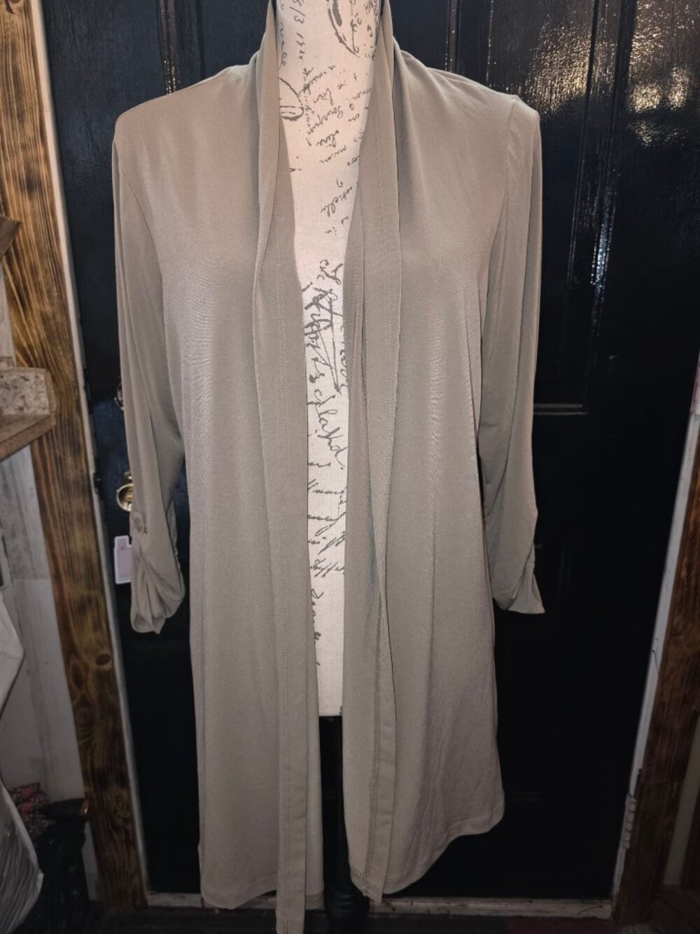 Susan Graver Beige Open Front Drape Cardigan M Lightweight Stretchy Polyester Bl